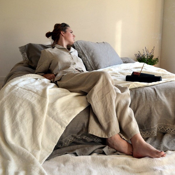 Luxurious natural linen pyjamas/  PJ's/ Women's pajama/ Natural stonewashed linen sleepwear