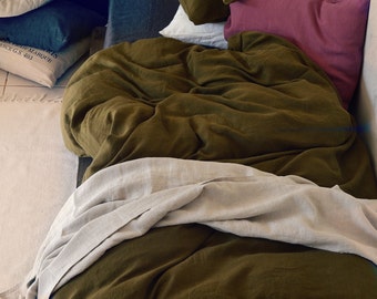Olive Green Stonewashed Linen Duvet Quilt Doona Cover Pure Etsy
