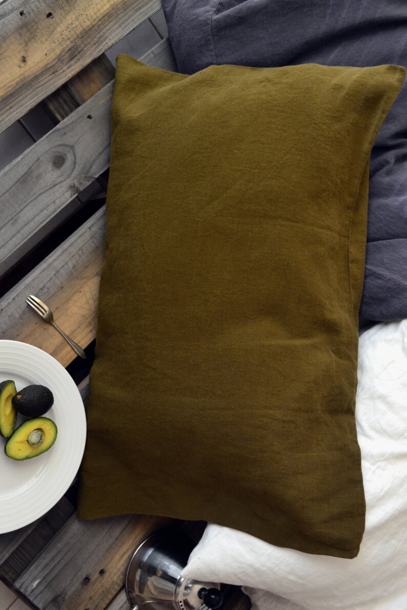 Olive green stonewashed linen pillow case. Standard King and Etsy