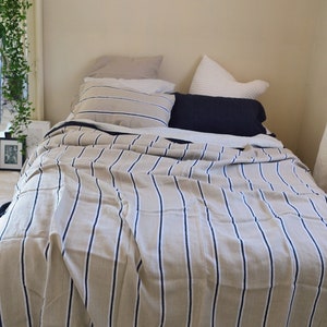 Retro Stripe Heavy weight Linen Bed Cover/ Coverlet/ Linen Summer Blanket image 5