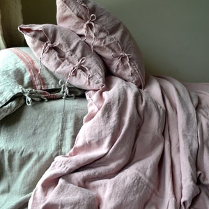 Rose Quartz Rustic heavyweight linen duvet cover / quilt cover/ doona cover image 4