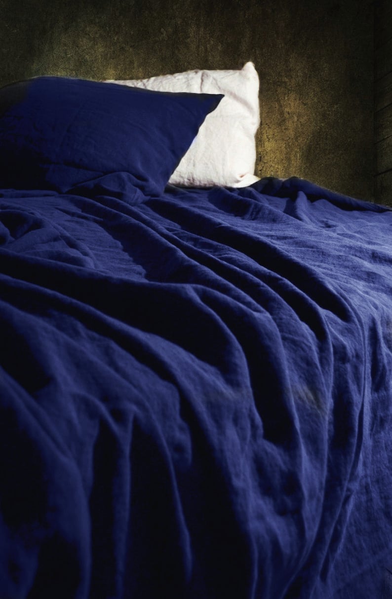 Dark Indigo Blue stonewashed linen pillowcase. Euro Standard Etsy