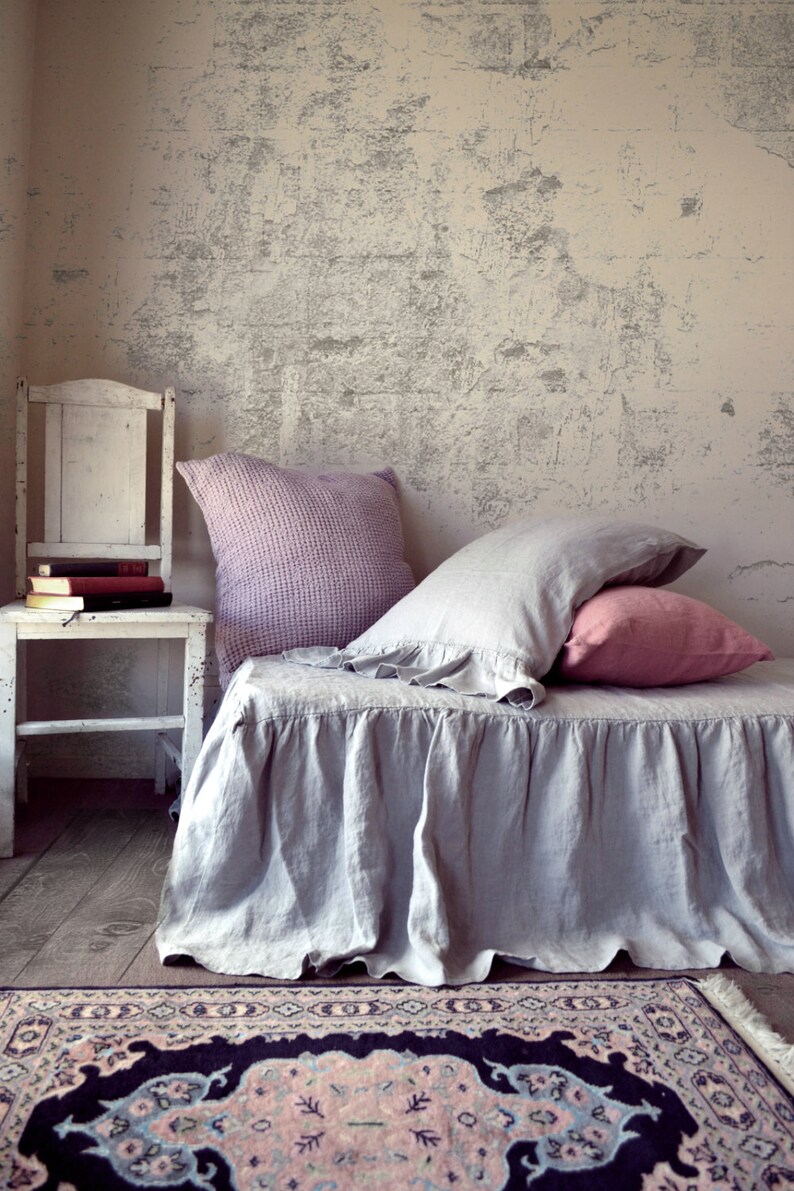 Light Grey Stonewashed Natural Linen Ruffled Bedskirt. Dust Etsy UK