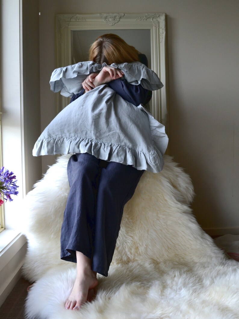 Light Grey Ruffled Pillow Case/ Stonewashed Natural Linen Etsy Australia