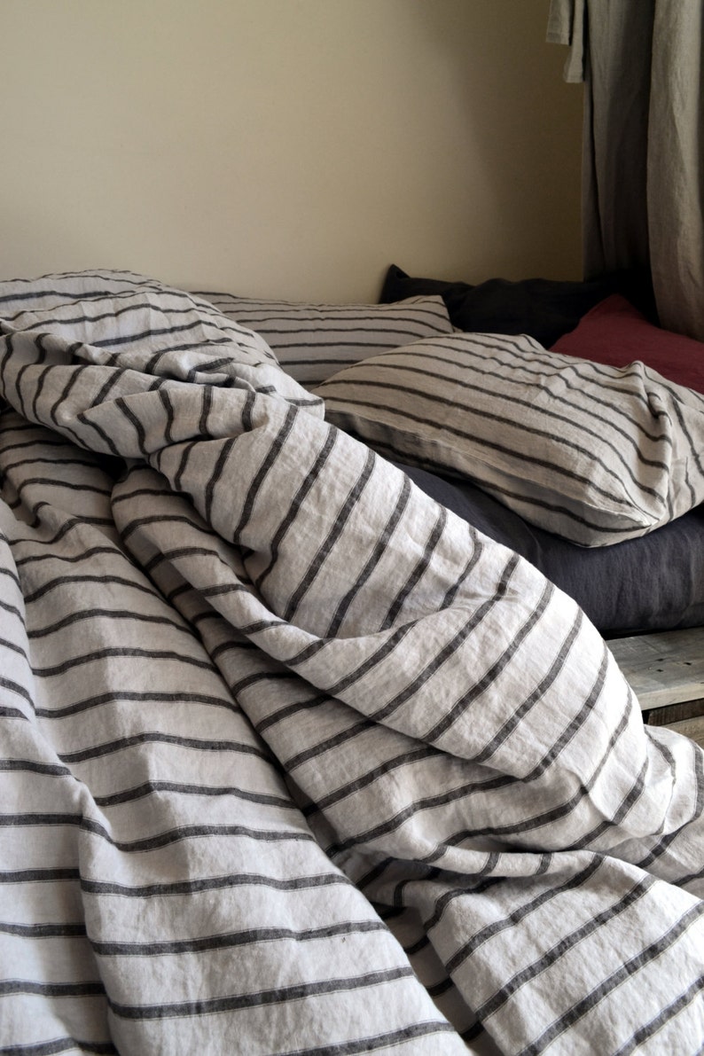 New Vintage Black Ticking stripe linen duvet cover/quilt Etsy