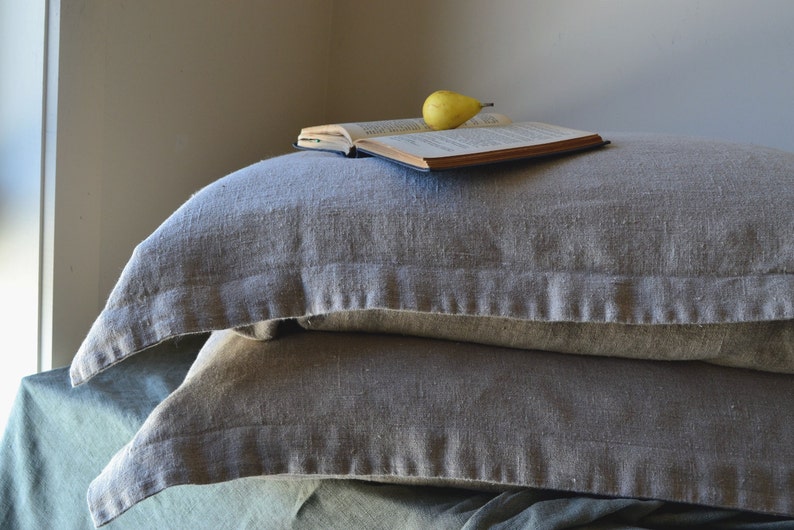 Linen Pillow Sham in its Natural Colour. Rustic Inspired, Heavyweight Bedding. Standard, King and Euro Sizes image 1