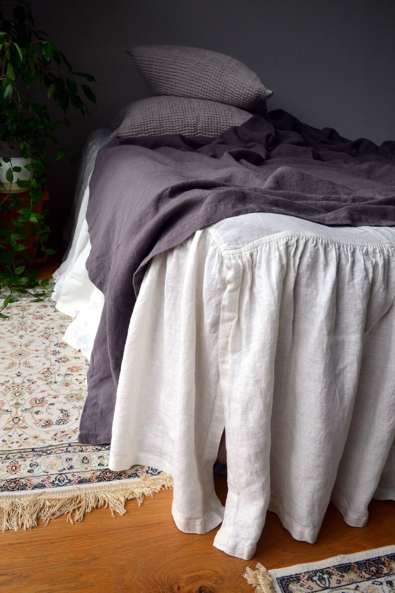 Ivory Heavyweight Rustic Linen Ruffled Bedskirt / Bed Valance Etsy