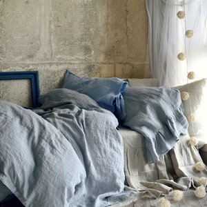 Light grey stonewashed luxurious linen duvet cover/quilt cover/ doona cover by House of Baltic Linen image 2