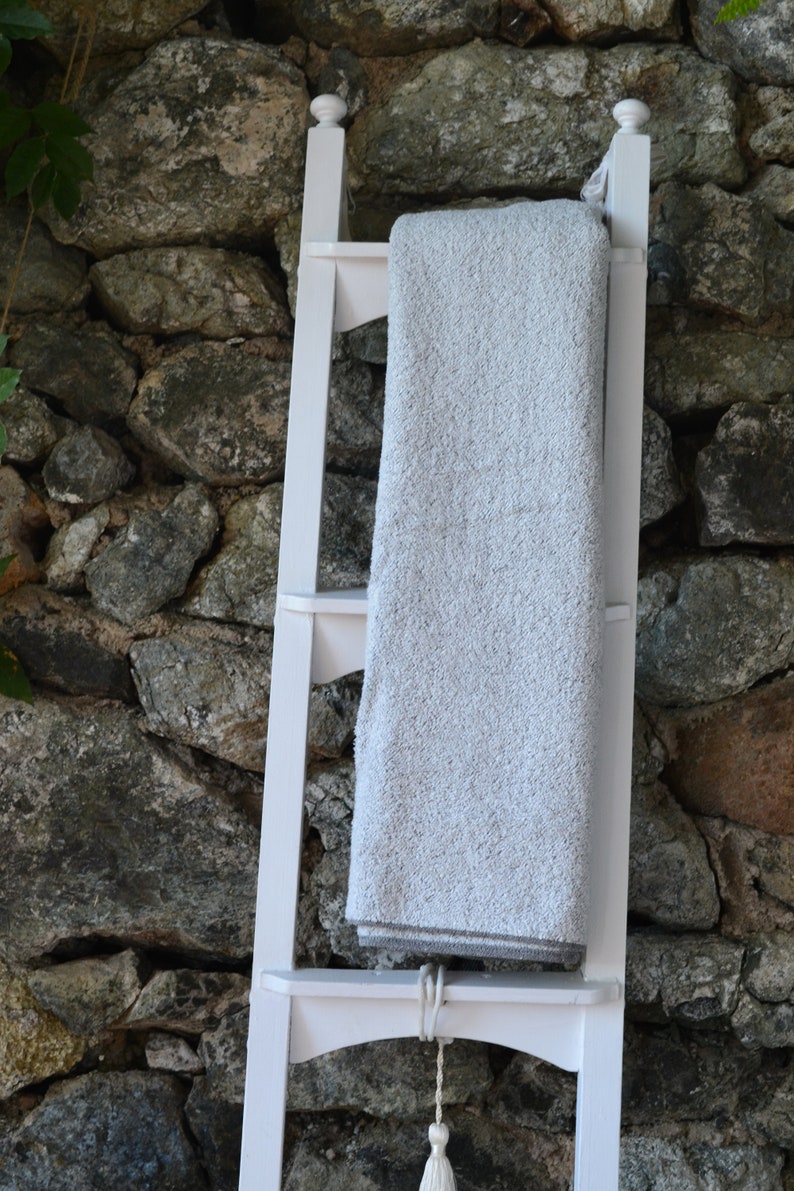 Unique natural terry linen bath towel/ Linen Spa Towel/ Bath Sheet. Heavy natural linen Silver grey