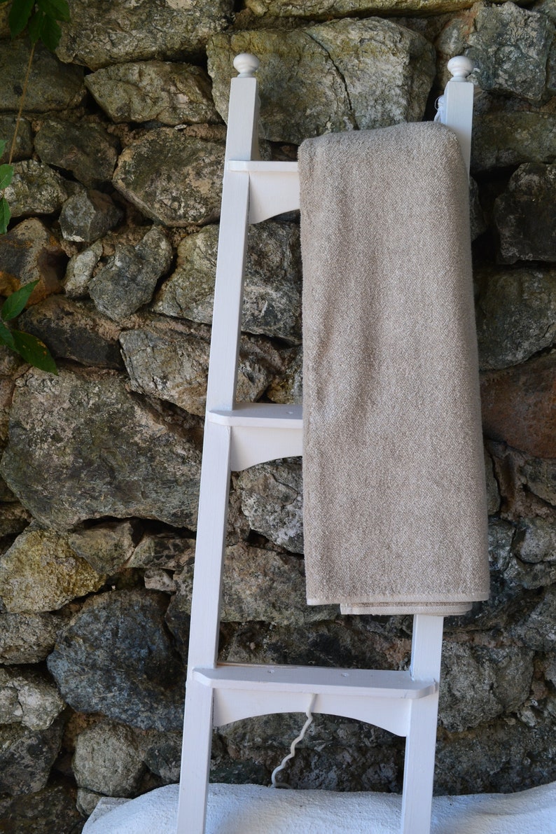 Unique natural terry linen bath towel/ Linen Spa Towel/ Bath Sheet. Heavy natural linen Sand beige