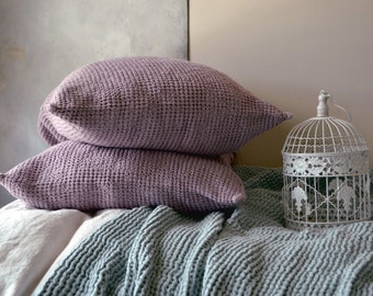 Lilac Linen Pillow case, Waffle Textured, Stonewashed Natural Linen