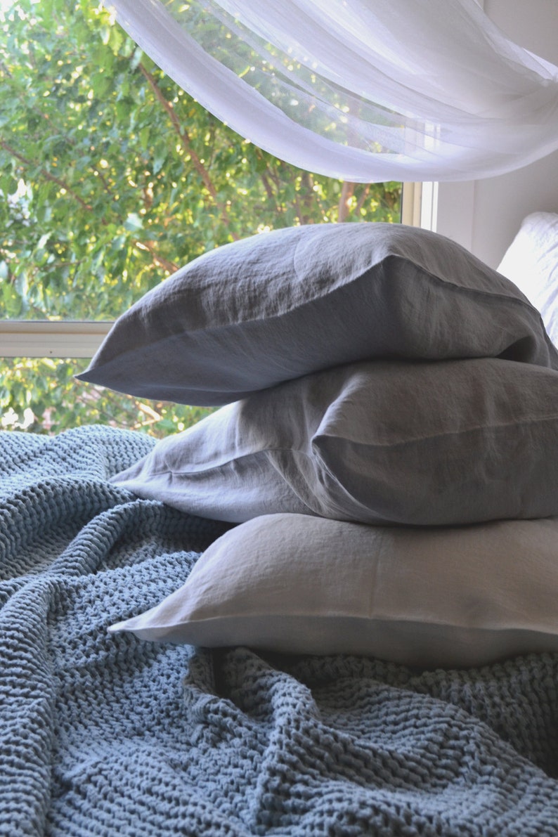 Light Grey Stonewashed Linen Pillow Sham Standard Euro and Etsy UK
