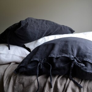 Rustic, Heavyweight Linen Pillowcase with Ties in Peppercorn Dark Grey Standard, Euro and King sizes image 5