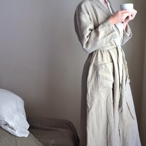 Vintage-Inspired Natural Linen Robe/ Long Linen Gown/ Luxurious Spa Robe image 3