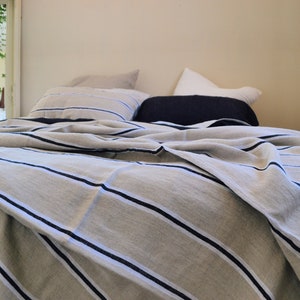 Retro Stripe Heavy weight Linen Bed Cover/ Coverlet/ Linen Summer Blanket image 3