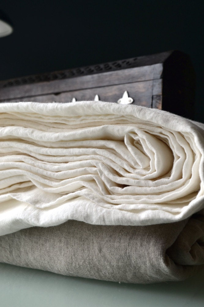 Drap de Lin Blanc - Linge Naturel Lavé à La Pierre Antique ou Pur, Literie en Blanc