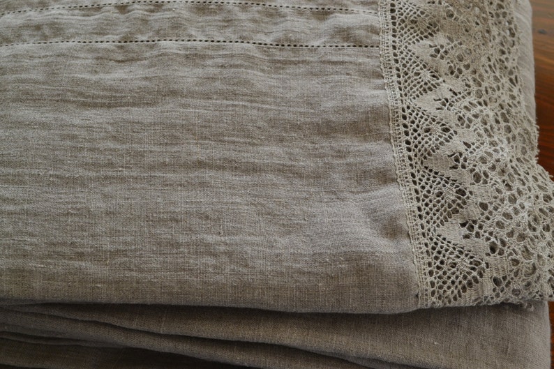 Provincial Living collection: natural dark flax linen duvet/doona/ quilt cover with linen lace by House of Baltic Linen image 4