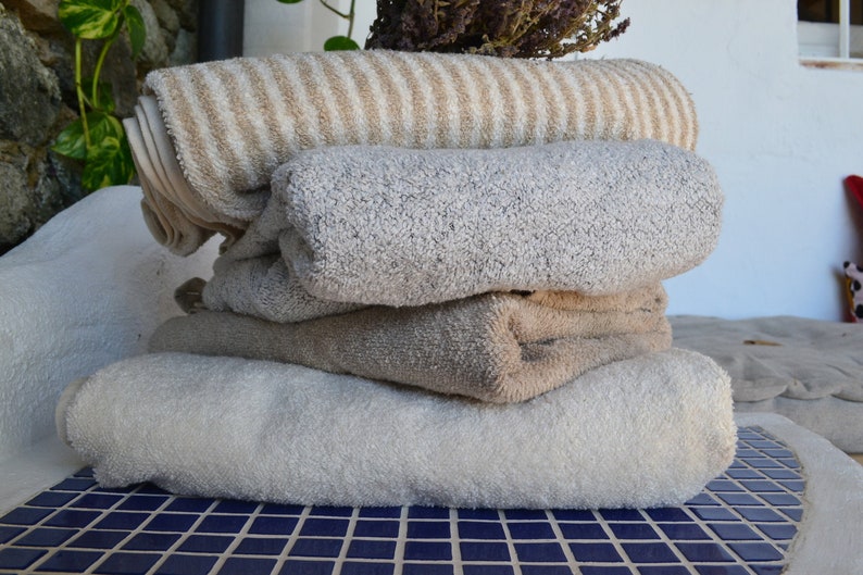 Unique natural terry linen bath towel/ Linen Spa Towel/ Bath Sheet. Heavy natural linen image 1