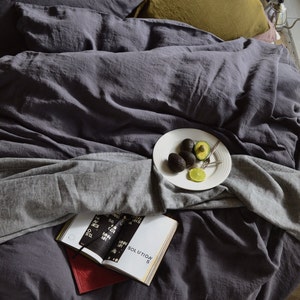 Charcoal stonewashed medium weight linen duvet/doona/ quilt cover. King and Queen sizes image 4