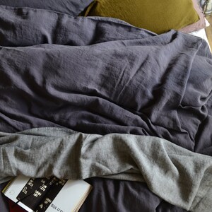 Charcoal stonewashed medium weight linen duvet/doona/ quilt cover. King and Queen sizes image 2