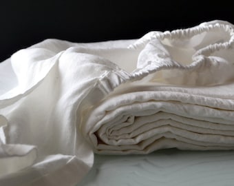 White linen fitted sheet; Antique White or Pure Bright White natural linen sheet