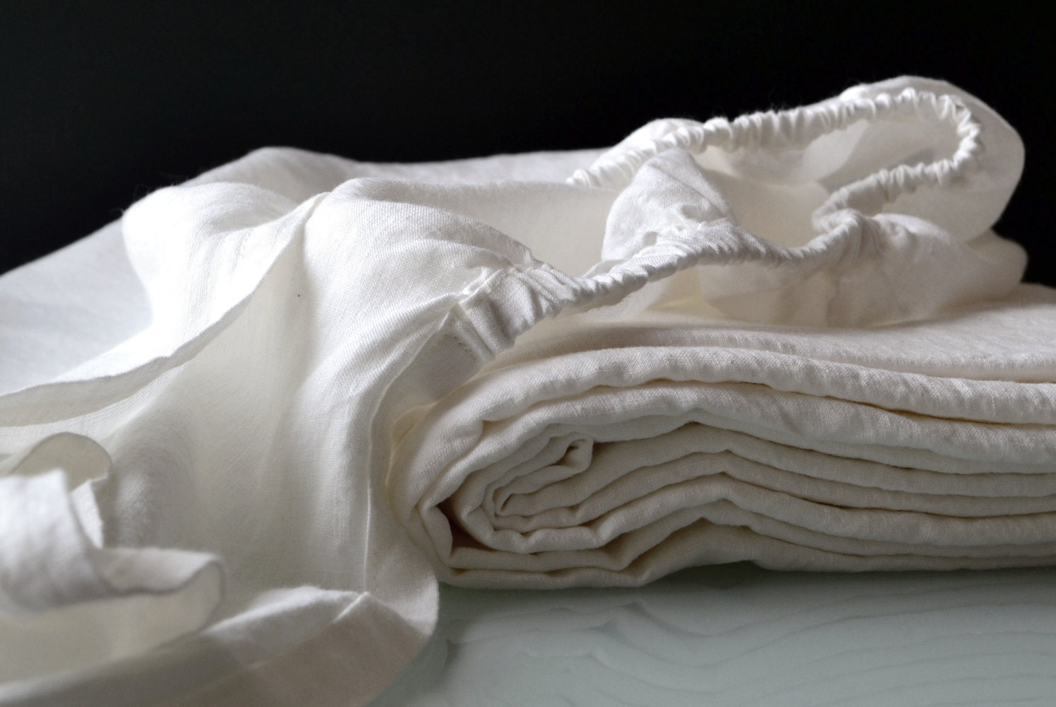 drap-Housse En Lin Blanc;