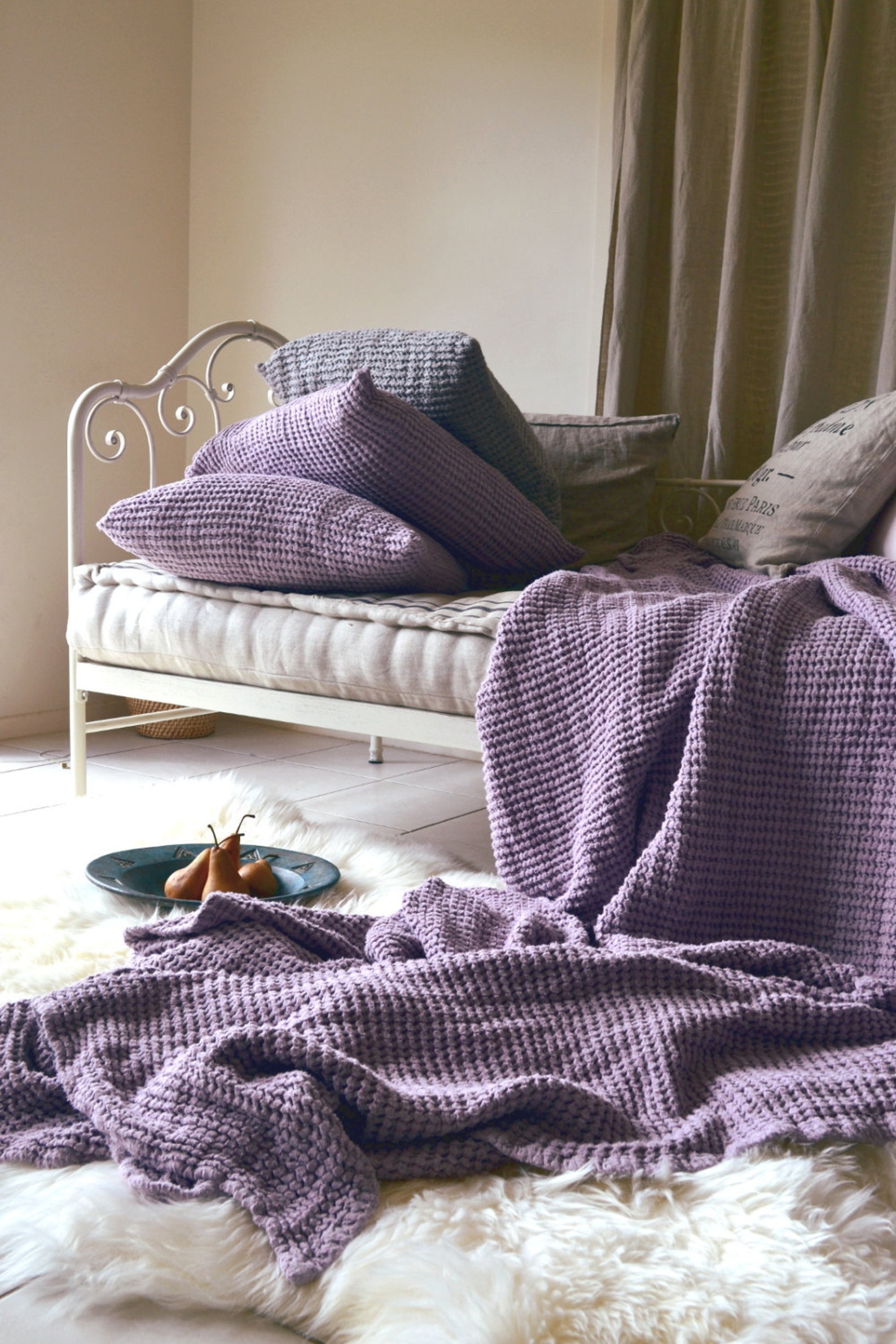Lilac Linen Calming Blanket / Bedspread/ Throw Blanket/ Bed Etsy