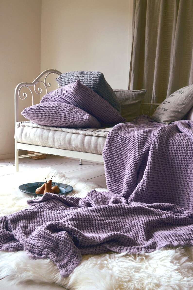 Lilac Linen Blanket / Bedspread/ Throw blanket/ Bed cover ...