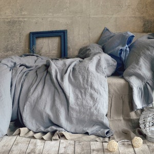 Light grey stonewashed luxurious linen duvet cover/quilt cover/ doona cover by House of Baltic Linen