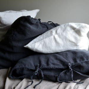 Rustic, Heavyweight Linen Pillowcase with Ties in Peppercorn Dark Grey Standard, Euro and King sizes image 6