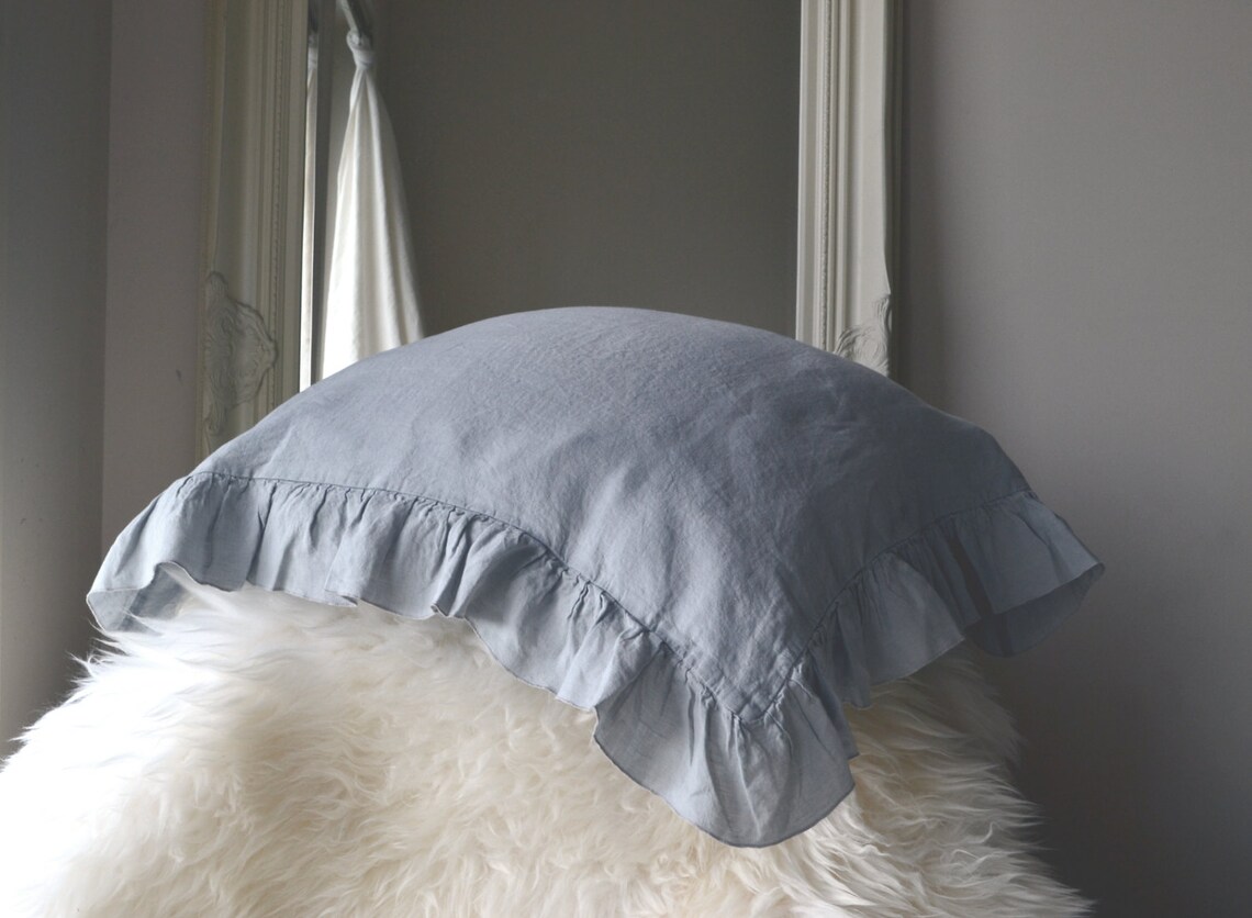 Light Grey Ruffled Pillow Case/ Stonewashed Natural Linen Etsy Australia