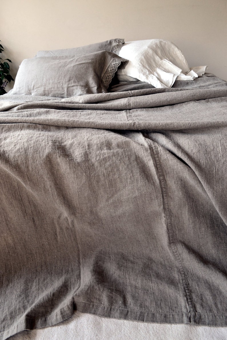 Rustic Heavyweight Stonewashed Linen Bed Cover/ Bedspread/ Coverlet/ Natural flax colour image 3