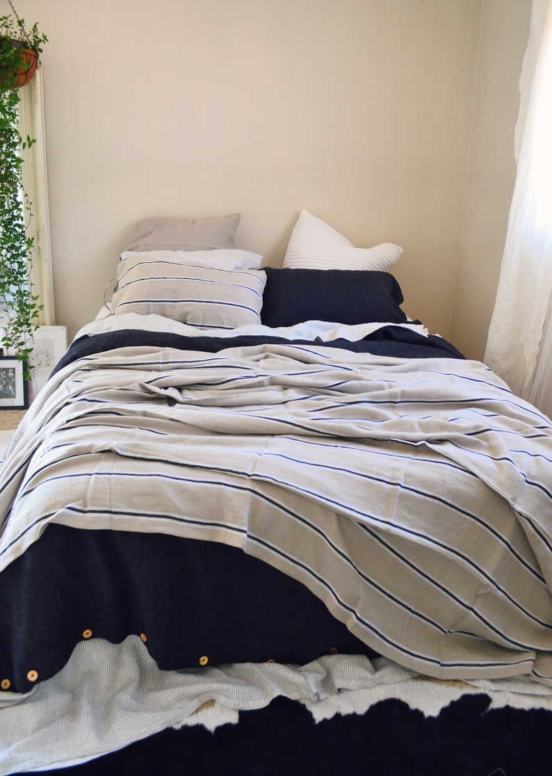 Retro Stripe Heavy weight Linen Bed Cover/ Coverlet/ Linen Summer Blanket image 7