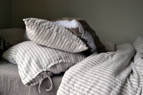 Rustic Pinstripe Heavyweight Natural Linen Pillow Case. Rustic - Etsy