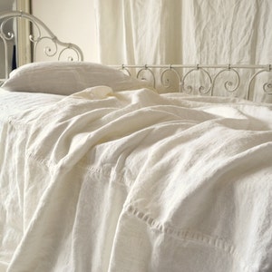 White Rustic Heavy weight Linen Bed Cover/ Coverlet/ Linen Summer Blanket