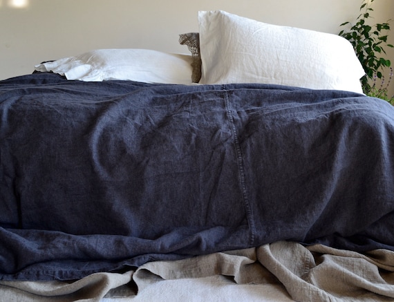 Queen King Size Linen Bed Cover / Large Coverlet / Heavy Weight Bed Cover /  Softened Thick Linen / Linen Bedding 