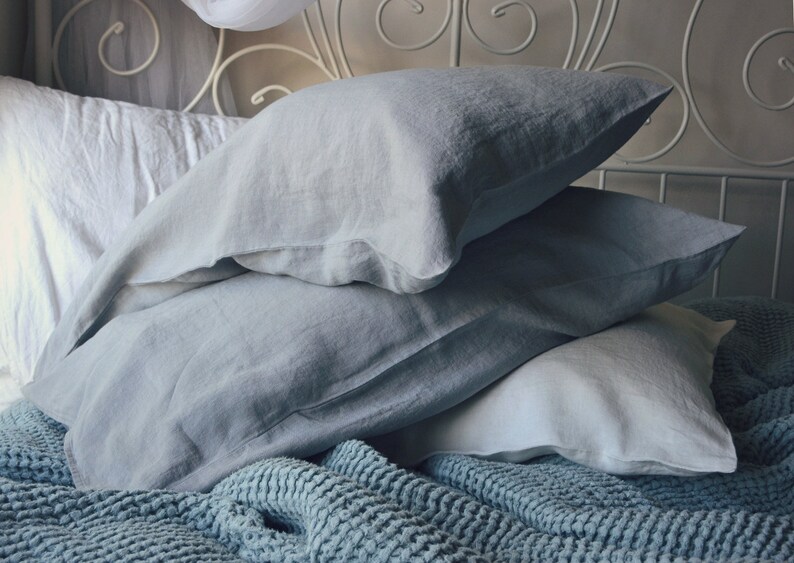 Light Grey Stonewashed Linen Pillow Sham Standard Euro and Etsy UK