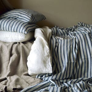 Heavy Linen Flat Sheet in French Vintage Navy Ticking. Heavyweight Comforter Bed Cover Bed Spread Throw Blanket. Etsy UK