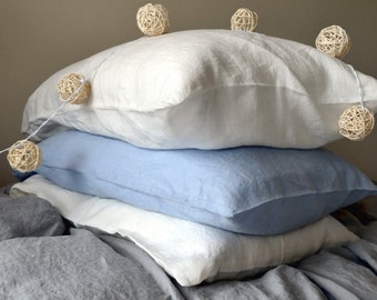 White linen pillowcase-Pure white or Antique white- White linen bedding, Available in all sizes