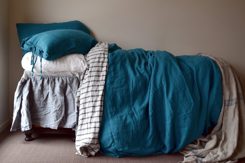 Heavy Linen Duvet Cover in Teal. Rustic Inspired Heavyweight Etsy