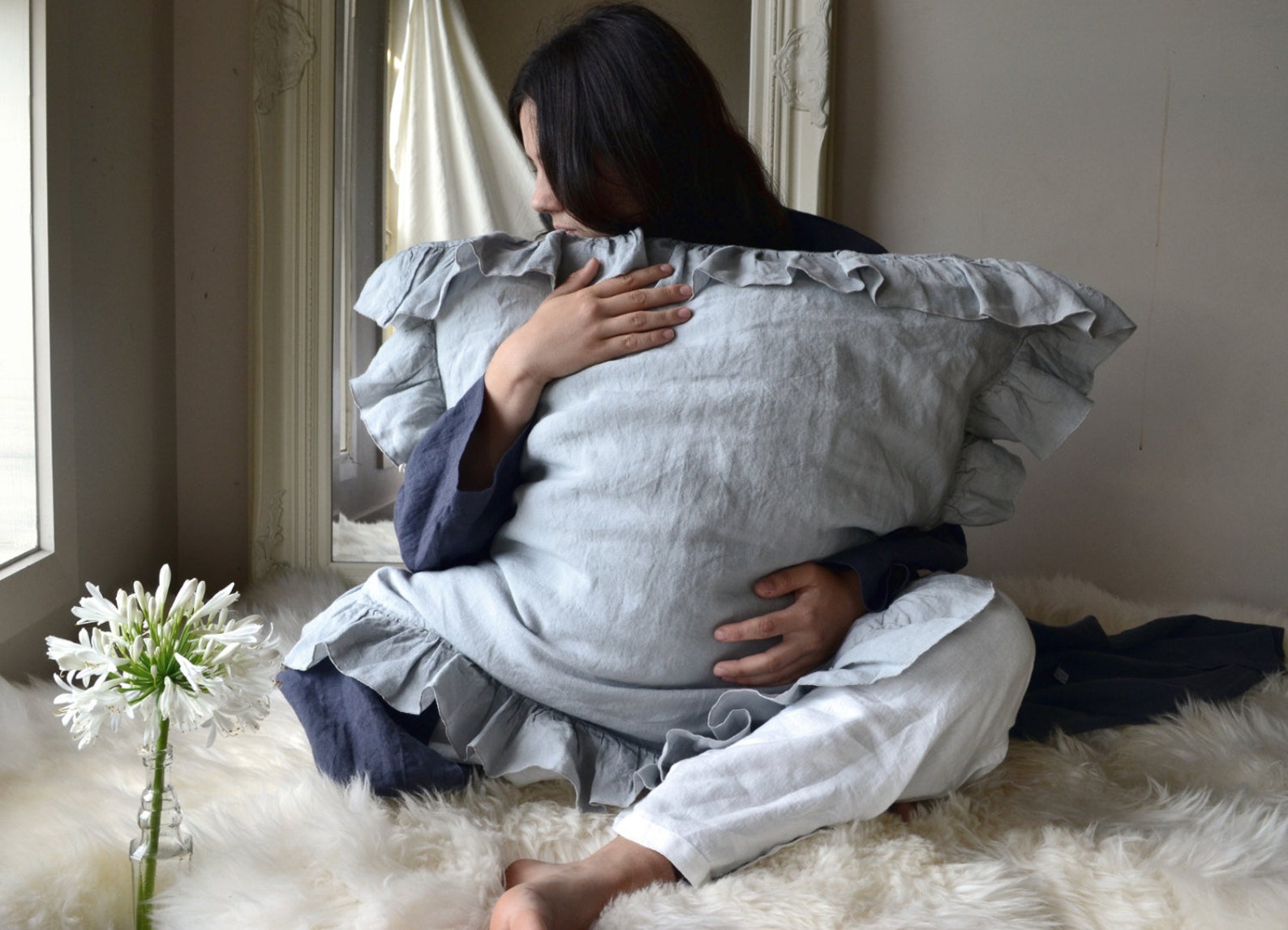 Light Grey Ruffled Pillow Case/ Stonewashed Natural Linen Etsy Australia