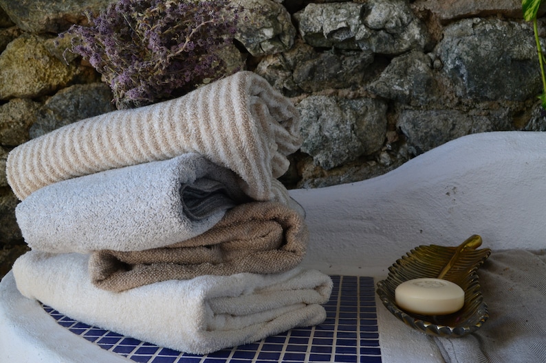 Unique natural terry linen bath towel/ Linen Spa Towel/ Bath Sheet. Heavy natural linen image 4