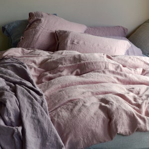 Rose Quartz Rustic heavyweight linen duvet cover / quilt cover/ doona cover image 2