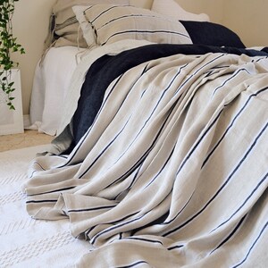 Retro Stripe Heavy weight Linen Bed Cover/ Coverlet/ Linen Summer Blanket image 8