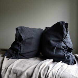 Rustic, Heavyweight Linen Pillowcase with Ties in Peppercorn Dark Grey Standard, Euro and King sizes image 7