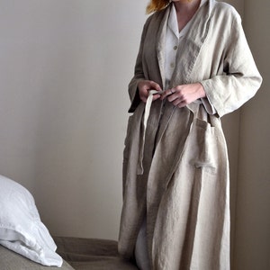 Vintage-Inspired Natural Linen Robe/ Long Linen Gown/ Luxurious Spa Robe image 1