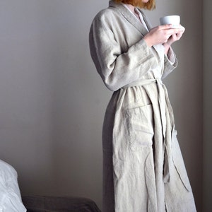 Vintage-Inspired Natural Linen Robe/ Long Linen Gown/ Luxurious Spa Robe image 4