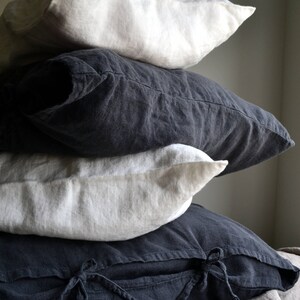 Rustic, Heavyweight Linen Pillowcase with Ties in Peppercorn Dark Grey Standard, Euro and King sizes image 4