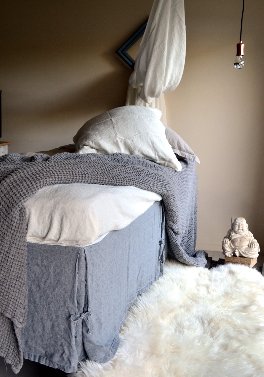 Fossil Grey Waffle Textured Linen Quilt / Bed cover/ Linen Etsy