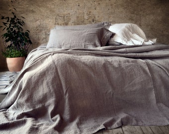 Rustic Heavyweight Stonewashed Linen Bed Cover/ Bedspread/ Coverlet/ Natural flax colour